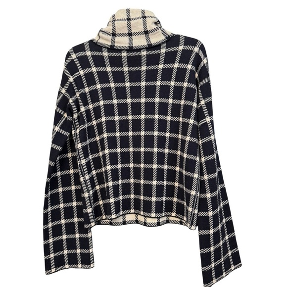 🖤 PDR Italy Wool Grid Turtleneck Sweater Navy Cream, Size 0 - Picture 3 of 8